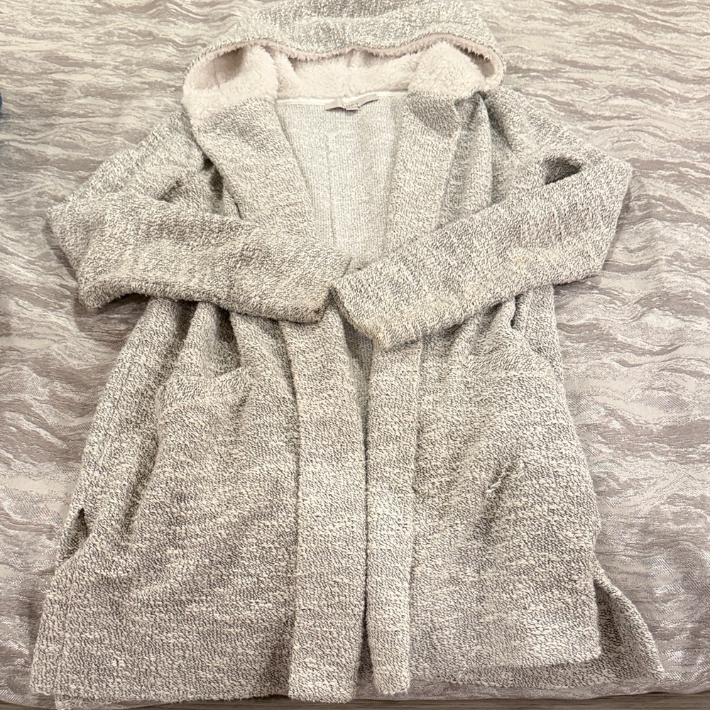 LOFT Plush Hooded Open-Front Cardigan - Light Taupe (medium)